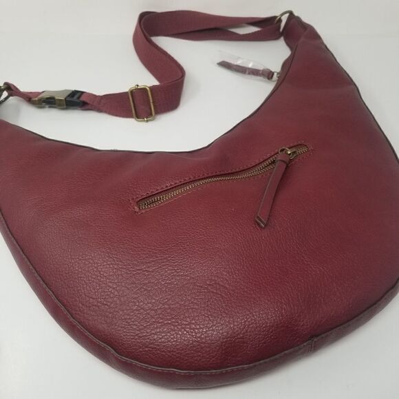 NWOT Faux Burgandy Design Stamped Leather Crossbody Hobo Style Bag - Picture 6 of 11
